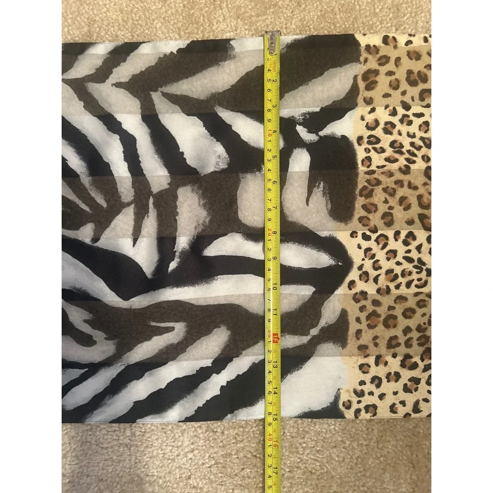 Made in Italy Mixed Animal Print Scarf Zebra Leopard Black White Tan Rectangular